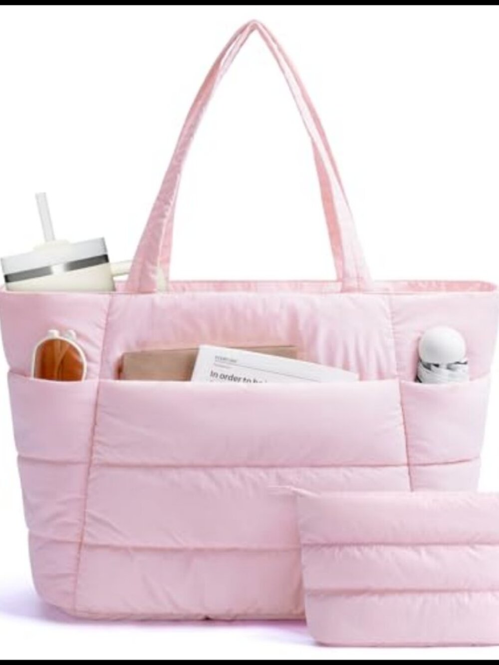 Quilted Nylon Puffer Tote Bag Women Travel Gym Nurse Work 15.6 Laptop